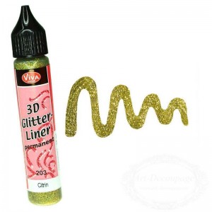 Контур универсальный 3D Liner Glitter, цвет 203 жёлтый блёстки, Viva Decor, 28 мл